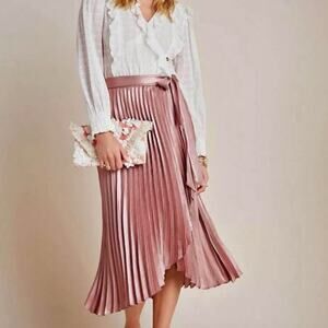 Anthropologie Maeve Paulina Pleated Midi Skirt shimmer pink Sz 6 blush